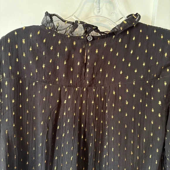 NWT J. Crew Women's Black and Gold Chiffon Smocked Puff Sleeve Top in Size M - Picture 6 of 8